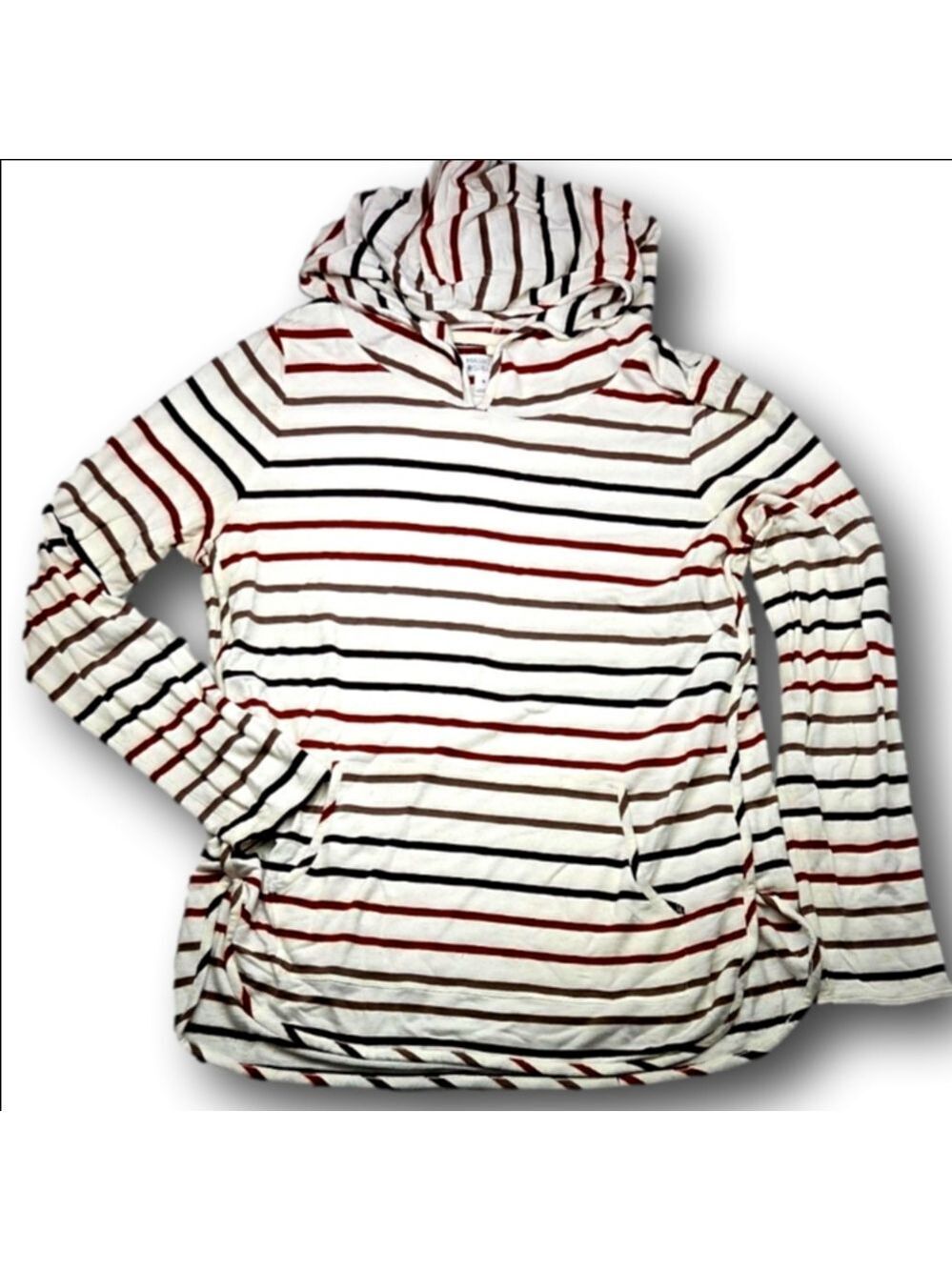 Women's MARKET & SPRUCE White Brown Striped Hoodie XL